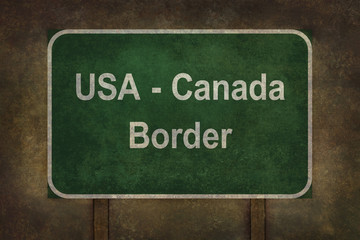 USA - Canada border roadside sign illustration