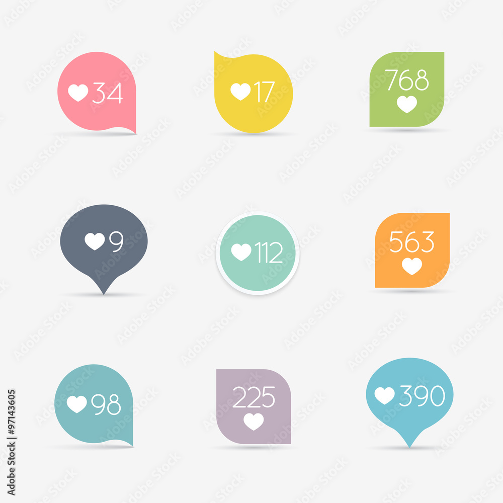 Poster vector like counter button icon set. communication and network,