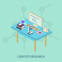 Laboratory research chemical isometric style design vector illus
