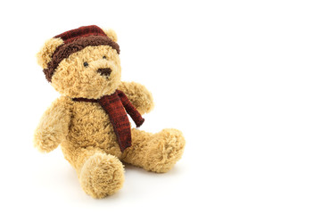 Teddy bear christmas doll toy on white background.