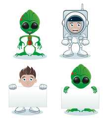 Cartoon Space Boy and Alien Mascots