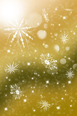 Christmas illustration with shining snowflakes falling down on yellow background