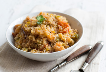 Cooked Quinoa with vegetables and shrimps