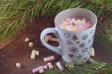 cup of hot milk with marshmallows