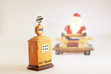 Santa stop here,Santa Claus on his classic vehicles and retro Ga