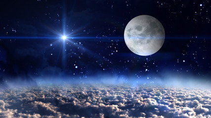 Fototapeta na wymiar moon planet with blue star cross