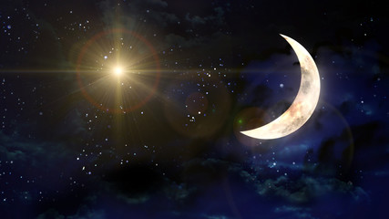 Plakat moon with yellow star lens flare