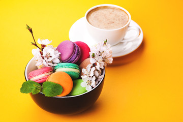 Colorful macaroon in bowl 