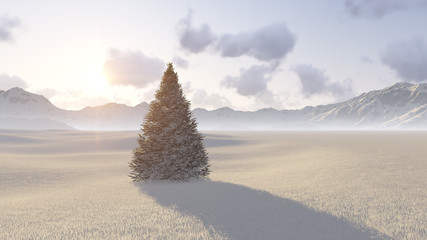 Tree on a background of mountains