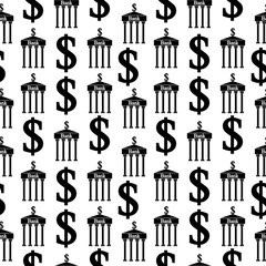 Bank and dollar signs seamless pattern.