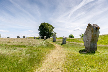 Large ancient stones in a field in summer