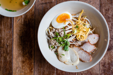 traditional thai egg noodle with soup