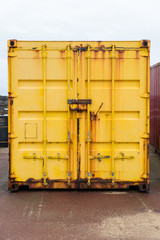 Yellow colored shipping container close up