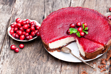 Delicious  cranberry cake with jellied and fresh cranberry for C