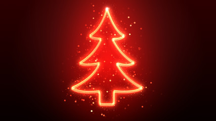 glowing neon christmas tree with sparkles