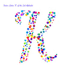 Vector Letter K from Bright Color Ink Blots with Splashes