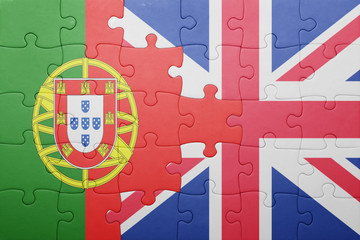 puzzle with the national flag of great britain and portugal