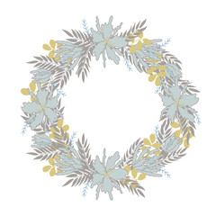 Vector winter floral frame with place for text.  Flower wreath in pastel colors. For Christmas and New Year greeting cards, save the date cards, wedding invitations, scrapbooking and other.