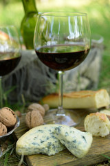 Romantic dinner outdoors, close up