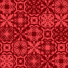 Vector seamless patchwork pattern Oriental ornaments, square sockets of stylized flowers and leaves. Decorative geometric textile print