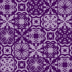 Vector seamless patchwork pattern Oriental ornaments, square sockets of stylized flowers and leaves. Decorative geometric textile print
