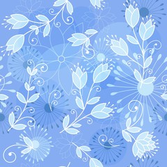 Fototapeta premium Blue Flowers Seamless Pattern