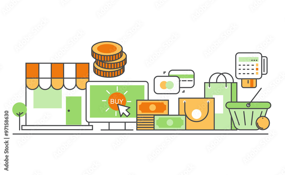 Poster vector modern thin line flat design of icons set.