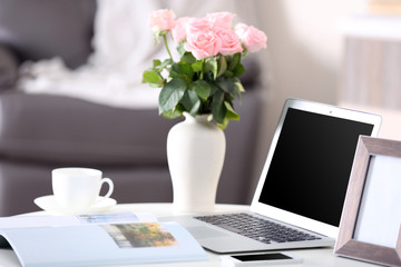 Comfortable workplace at home with laptop