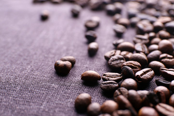Roasted coffee grains, close-up