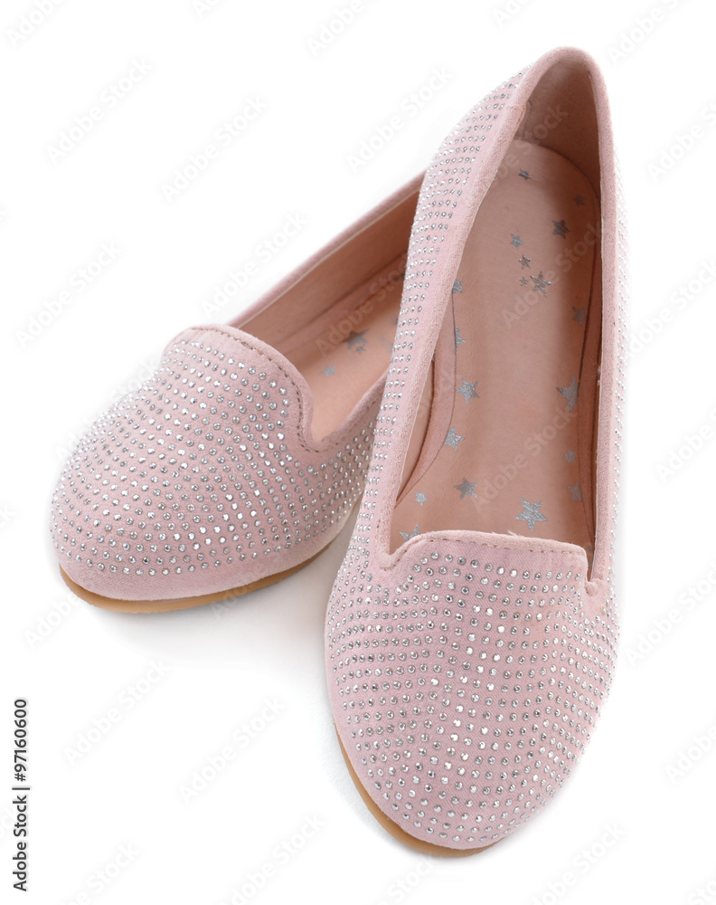 Sticker Girl shiny pink shoes isolated on white background