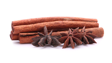 Anise and cinnamon isolated on white background