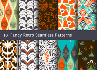 Abstract seamless patterns. Geometrical and floral ornaments - 97161631