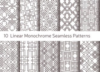 Geometric abstract seamless pattern. Linear motif background. Monochrome decoration design - 97161660