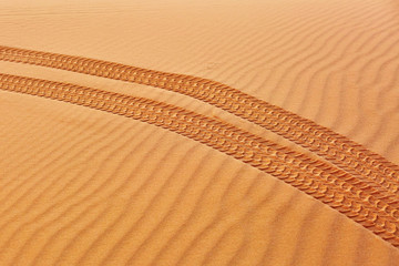 Wheel track on sand in the Sahara Desert