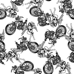 バイクと女神を総柄に