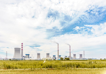 Fototapeta na wymiar grass,skyline and landscape of power plant