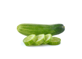 Cucumber and slices on white background