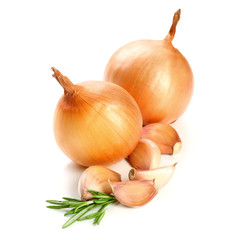 Onion and garlic isolated on white