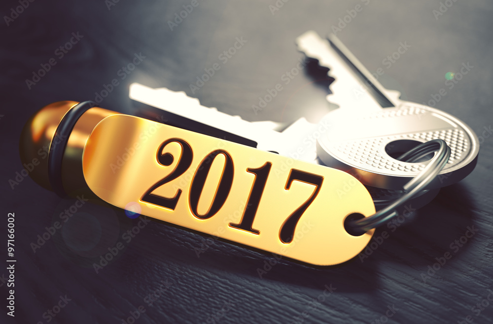 Poster 2017 - bunch of keys with text on golden keychain.