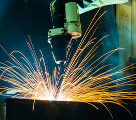  Robot welding movement Industrial automotive part in factory