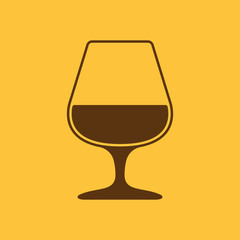 The glass with brandy icon. Brandy symbol. Flat
