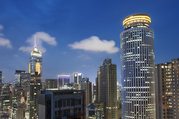 Skyline of Hong Kong City at dusk