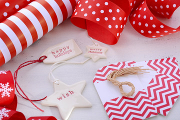 Obraz premium Red White Christmas Gift Wrapping.