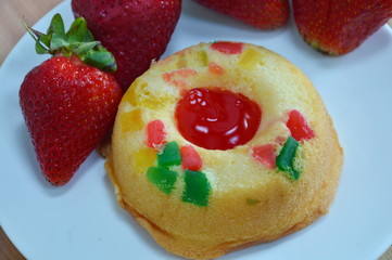 strawberry cake roll on dish