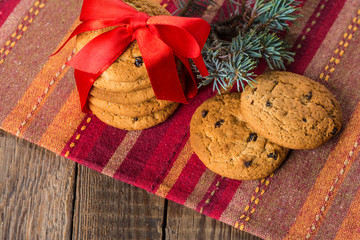 Holiday Decorations, Christmas cookies with raisins, selective focus