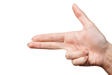 Gun hand signal.