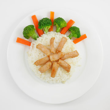 Thai fried pork on rice with food decoration ideas.