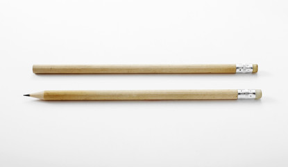 Pencils and Pencil sharpener on white background 