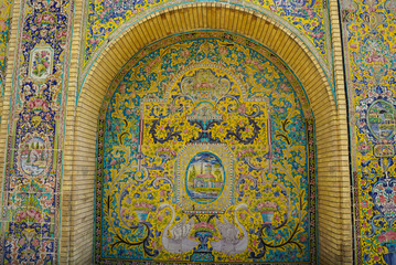 Beautiful ceramic tile wall of Golestan Palace, Iran.