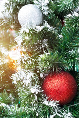 Colorful decorating christmas tree on lighting background